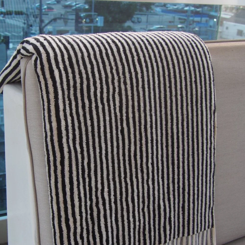Large Black & White Striped Double Sided Turkish Beach Bath Towel